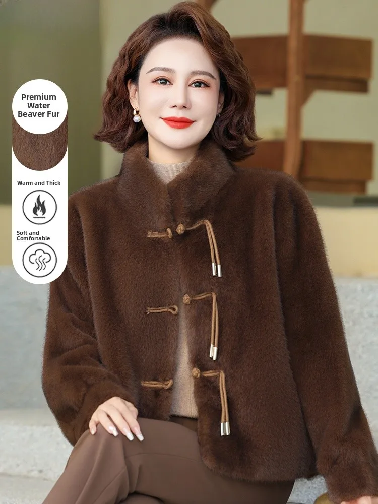 

Модная женская зимняя верхняя одежда для среднего и старшего возраста: пальто из меха норки с бархатной подкладкой, интегрированная кожа и мех, корейский стиль