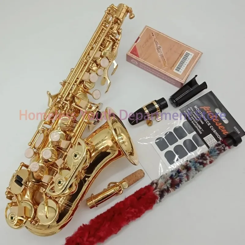 Curved treble saxophone SC-992 gold paint, curved treble saxophone mouthpiece, reed neck, musical instrument accessories