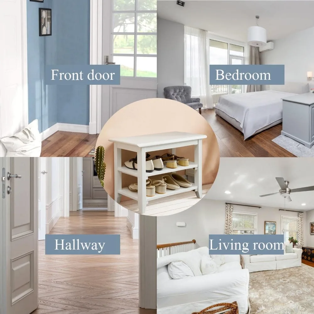 مقعد تخزين أحذية خشبي أبيض مقاس 32 بوصة مكون من 3 طبقات للمدخل والممر