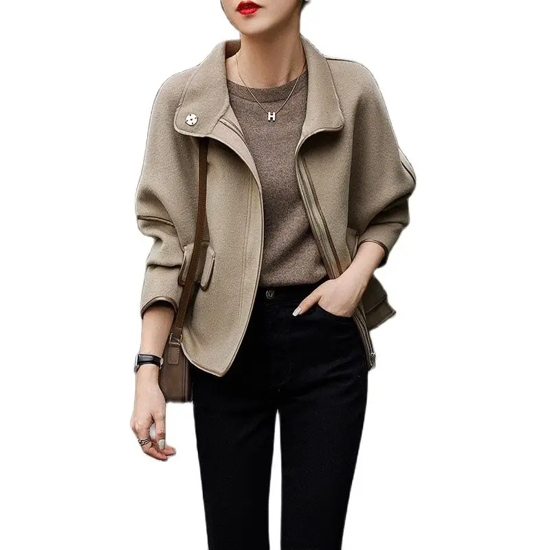 

2022 Autumn Winter Short Ladies Woolen Jacket New Loose Lapel Female Top Casual Bat Sleeve Coat Fashion Women's Woolen Outcoat