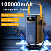 Portable Large Capacity Power Bank 100000mAh 120W PD20W Fast Charger With Cable USB C Camping Outdoor For Xiaomi iPhone Samsung