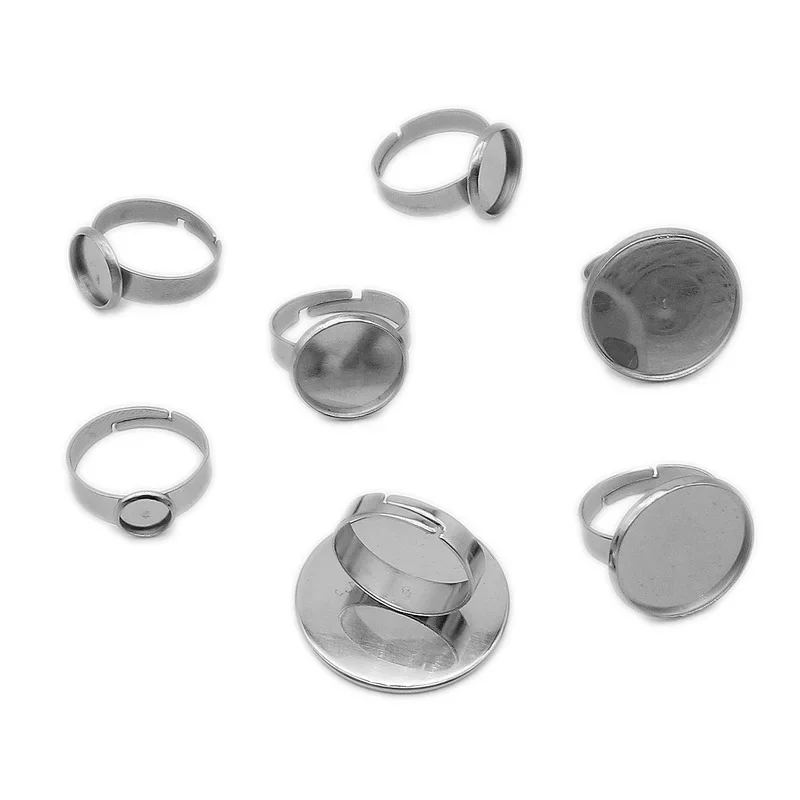 10pcs/Lot  Stainless Steel Adjustable Ring Settings Blank Base,Fit 6 8 10 12 20 25mm Glass Cabochons,Buttons;Ring Bezels