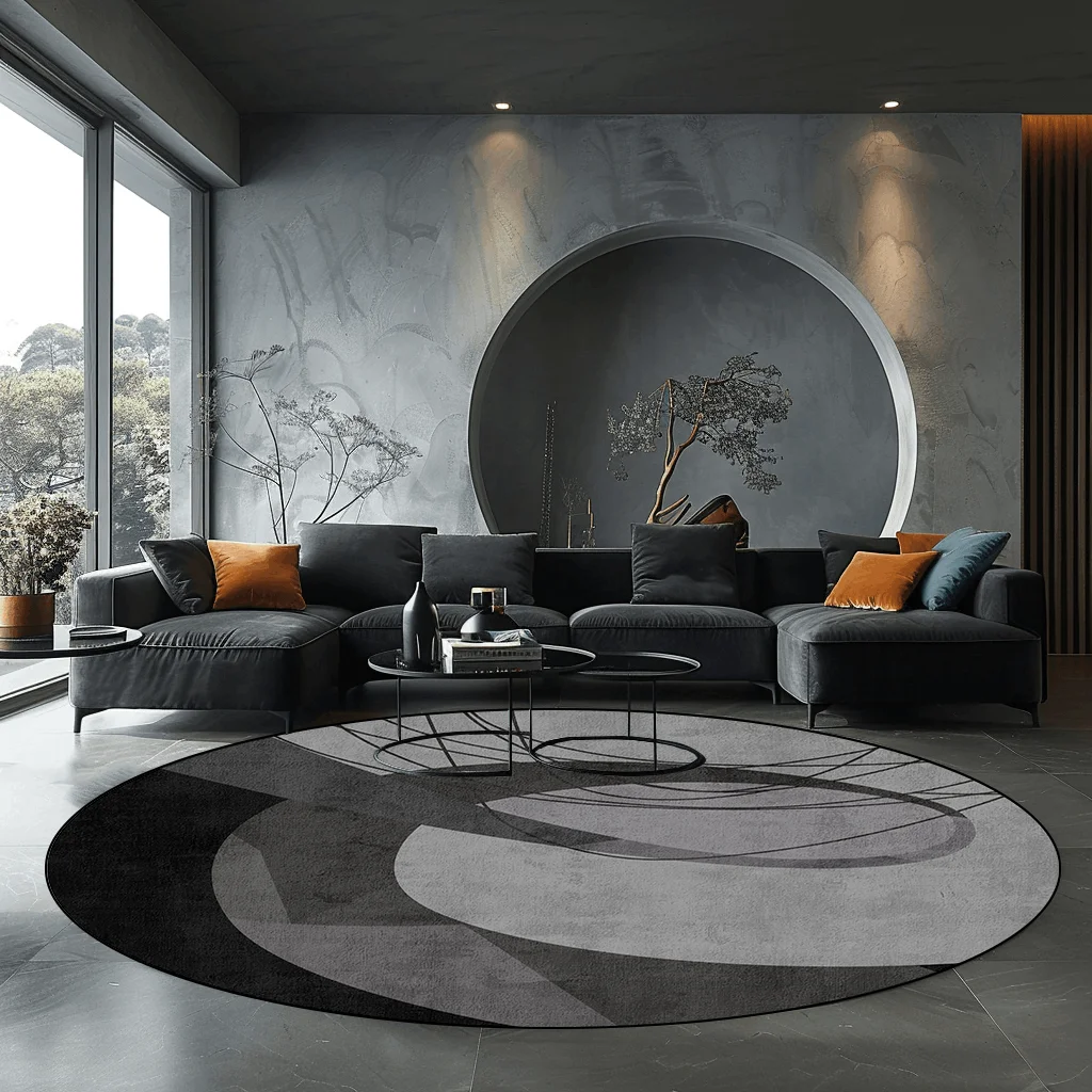 

Grey Geometric Round Carpet for Living Room Modern Luxury Home Bedroom Decor Rugs Large Area Non-slip Coffee Tables Chair Mats