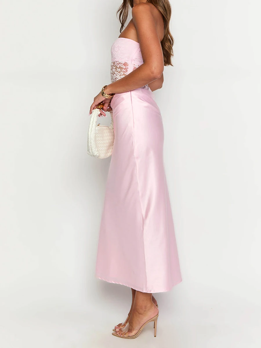 Elegantes, schulterfreies Kleid mit Blumenstickerei, Spitzenbesatz und offenem Rückendetail für Cocktailpartys oder Ausgehen, Clubwear