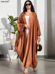 Siskakia Dubai Solid Open Abaya For Muslim Woman Batwing Sleeve Moroccan Saudi Cardigan Elegant Casual Loose Kaftan Fashion Robe