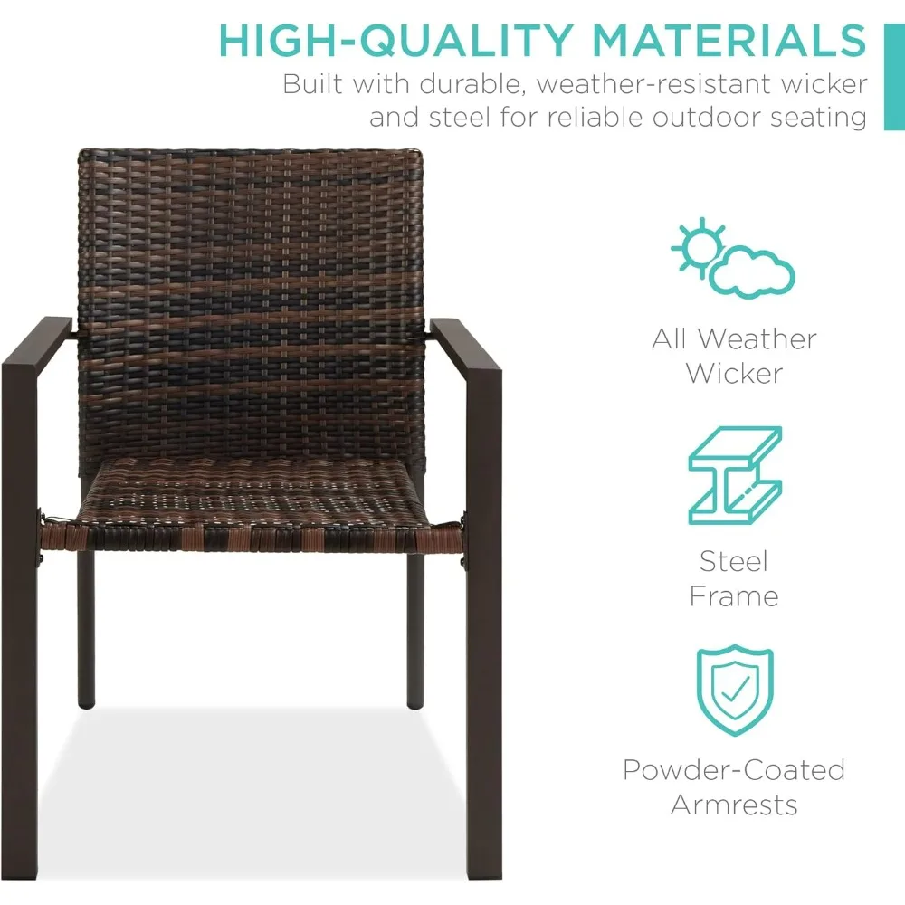 

Set of 2 Stackable Outdoor Wicker Dining Chairs with Armrests All-Weather Firepit Armchair Steel Frame for Patio Deck