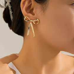 Trendy Bow Style Stainless Steel Stud Earrings 18k Gold Plated Metal Bowknot Jewelry For Woment Party Gift