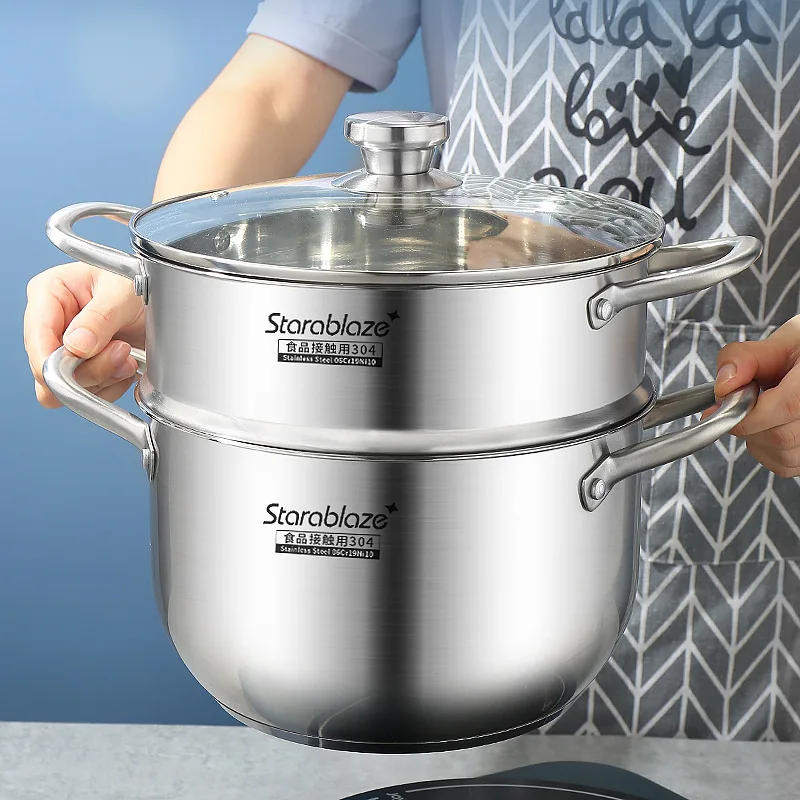 

304 Thicken Stainless Steel 2-Tier/Layer Steam Cooker pot, Multi-function Steam Pot, For Kitchen Cooker Gas Stove Steam Pot