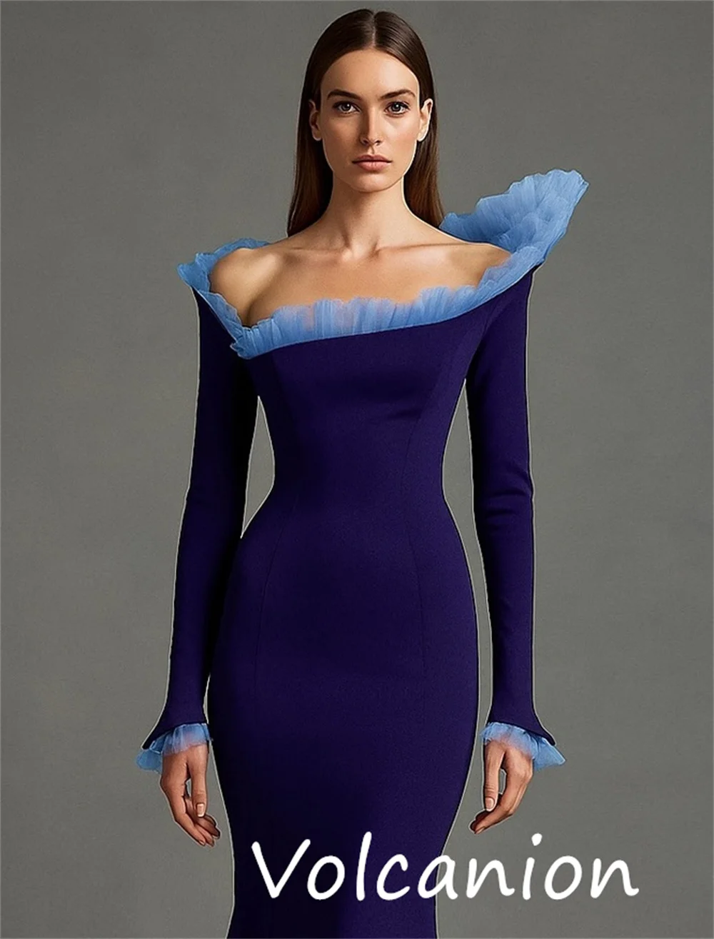 ที่กําหนดเอง Pastrol Unisex Jersey Pleat ทรัมเป็ต Off-the-ไหล่ชุดยาว Bespoke โอกาสคลาสสิก