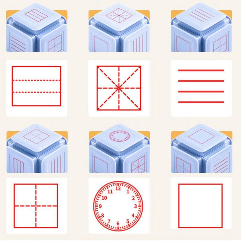 Kids Educational Six-Side Seal Clock Stamp Teaching Aids Toy Learning Recognition Tian Character Grid Stamp