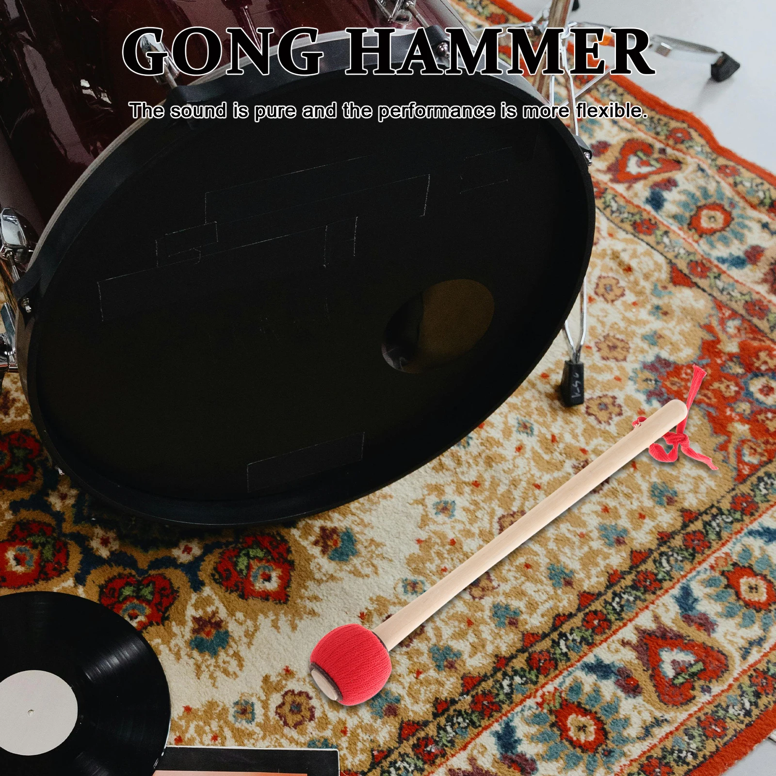 

Wooden Gong Hammer Drum Sticks for Beginner Cotton Heads Drumsticks Large Convenient Mallet