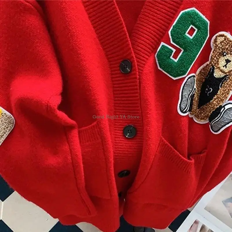 

Винтажный мультяшный вязаный кардиган на пуговицах с длинным рукавом, осенняя куртка