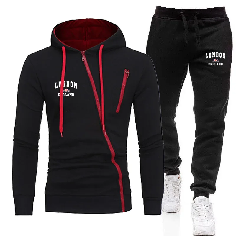 Men\'s Clothing New in Sports Printing Zipper Tracksuit Casual Hooded Sweatshirts Jogging Sweatpants European Street Jacket Coat