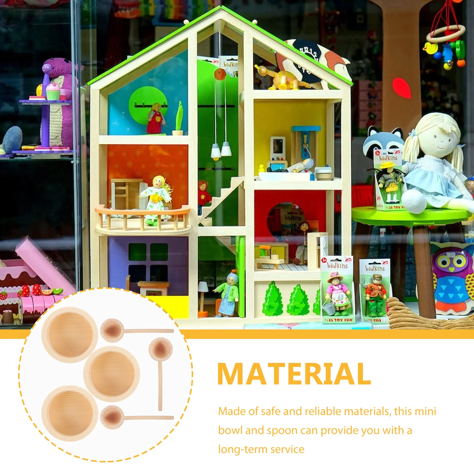 

3 Sets Mini Wooden Bowl Spoon House Kitchen Supplies Pot Cover Miniature Accessories Decoration