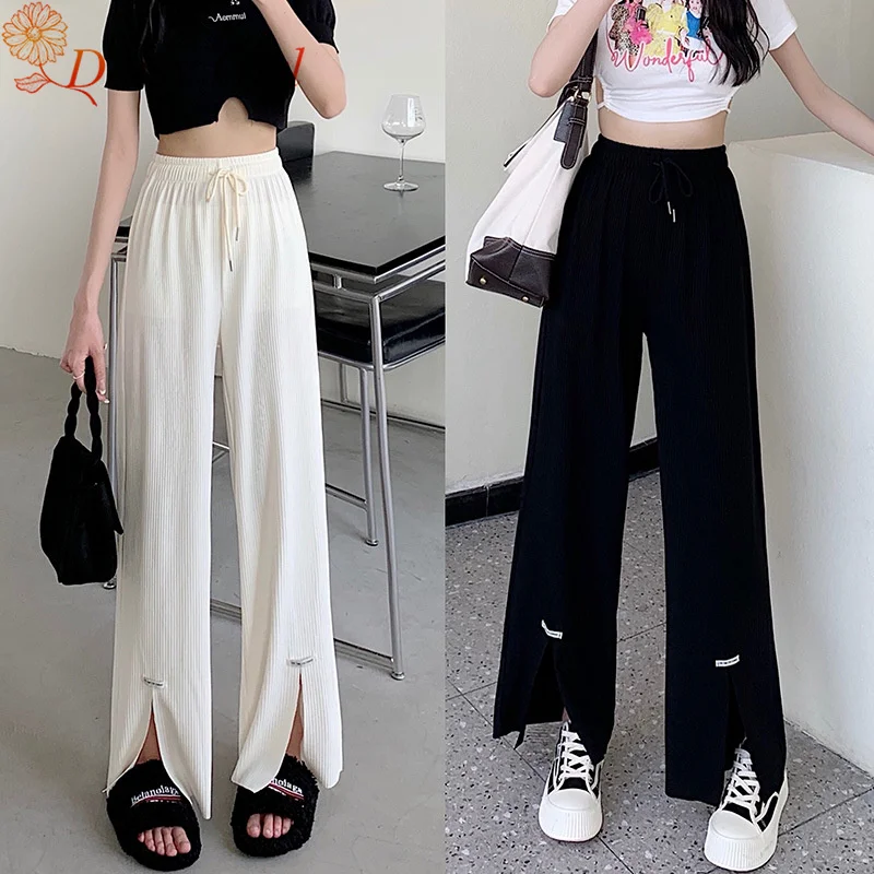 

New Spring Summer Girls Golid Golor Glit Wide-Leg Pants Royal Sister's Wind Pocket Loose Meat Cover Casual Trousers