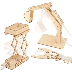 Wooden DIY physical science experimental platform excavator children's puzzle toy hydraulic arm engineering model education gift