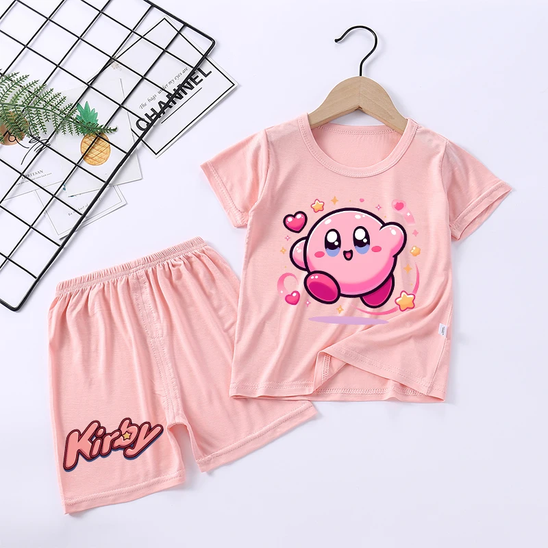 New Kirbys Girl Sleepwear Kawaii Cartoon Pyjamas Set Children Cute Home Wear Short Sleeves Shorts Baby Pajamas Summer Clothes - view 6