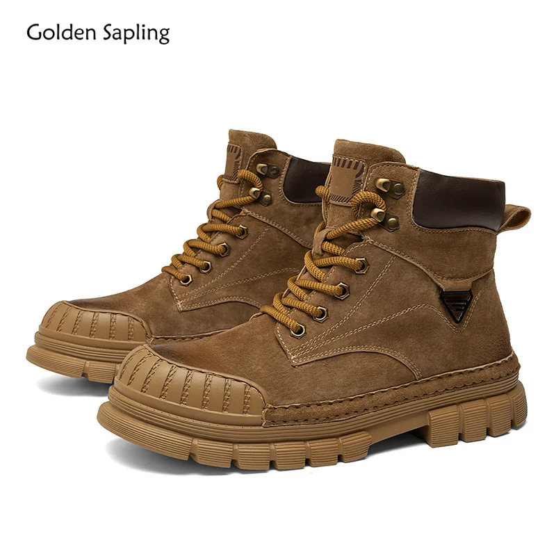 

Golden Sapling Men's Boots Fashion Leather Shoes Comfortable Platform Footwear Leisure Flats Casual Work Boot for Men Outdoor