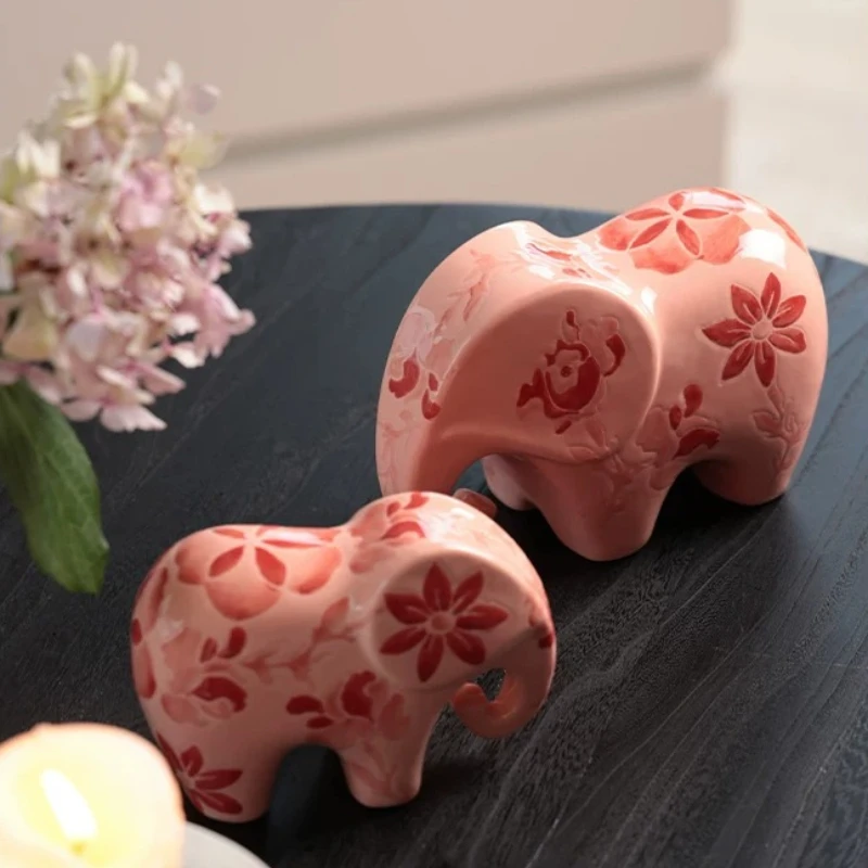 Light Luxury Ceramic Elephant Statue Hand Painted Art Figurine Office Peace Symbol Ornament for Living Room Entryway Home Decor