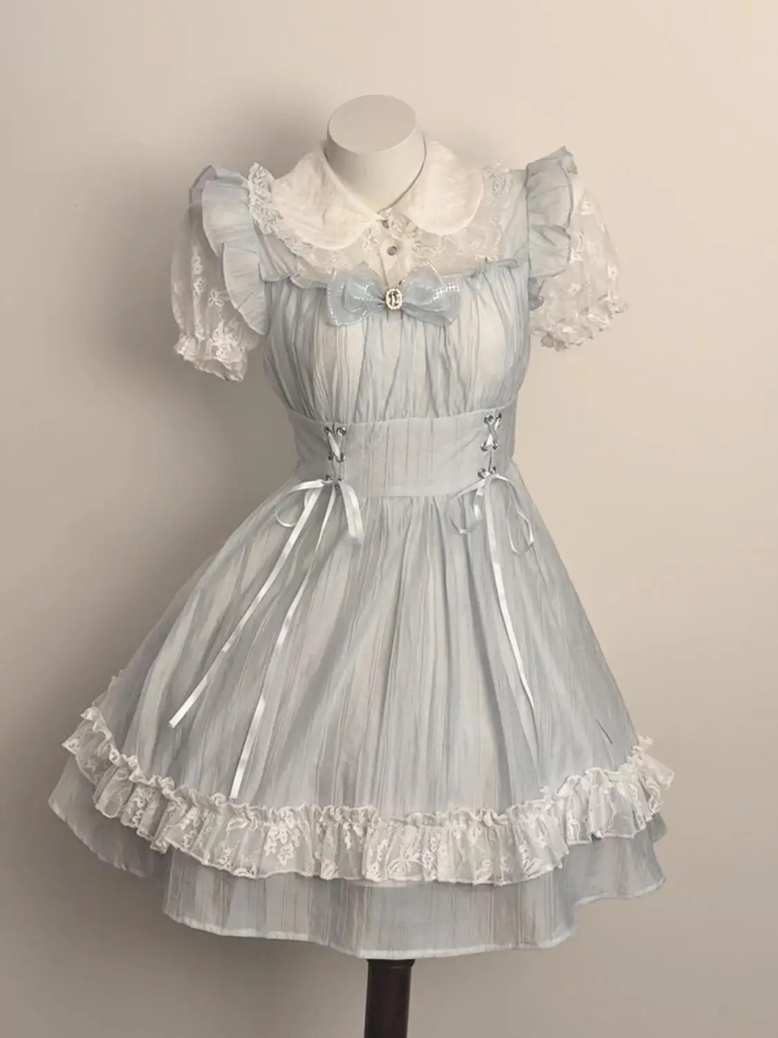 Abito dolce Lolita Kawaii in stile giapponese da donna JK adorabile balletto principessa Y2k mini abiti Harajuku fiocco in pizzo vestito sottile e carino