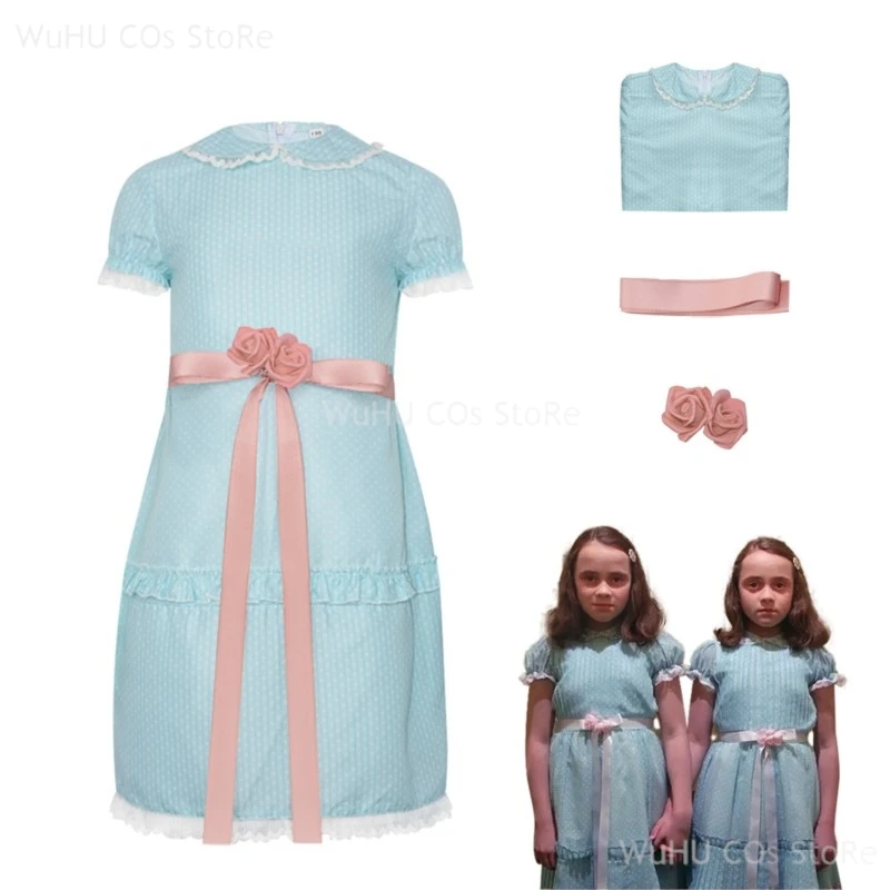 Movie The Cos Shining Lisa Louise Burns Grady Twins Dress Blue Halloween Puff Sleeve Lolita Outfits Dress Skirts Bow Girl Woman