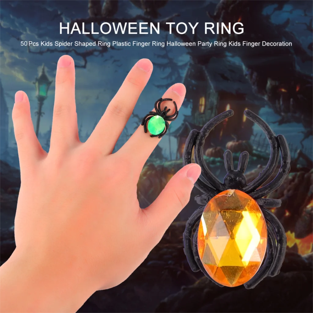 10Pcs Gemstone Spider Ring Halloween Plastic Spider Rings Halloween Party Supplies Kid Toys Christmas Gift Neat Spider Toys