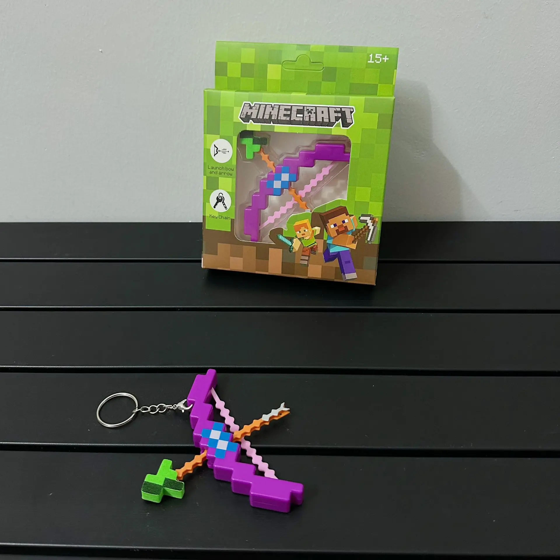 ماينكرافت القوس مفتاح سلسلة لعبة البضائع اللعب الإبداعية على ظهره ملحق قلادة المفاتيح لطيف الهيكل العظمي القوس والنشاب Keyrings الهدايا