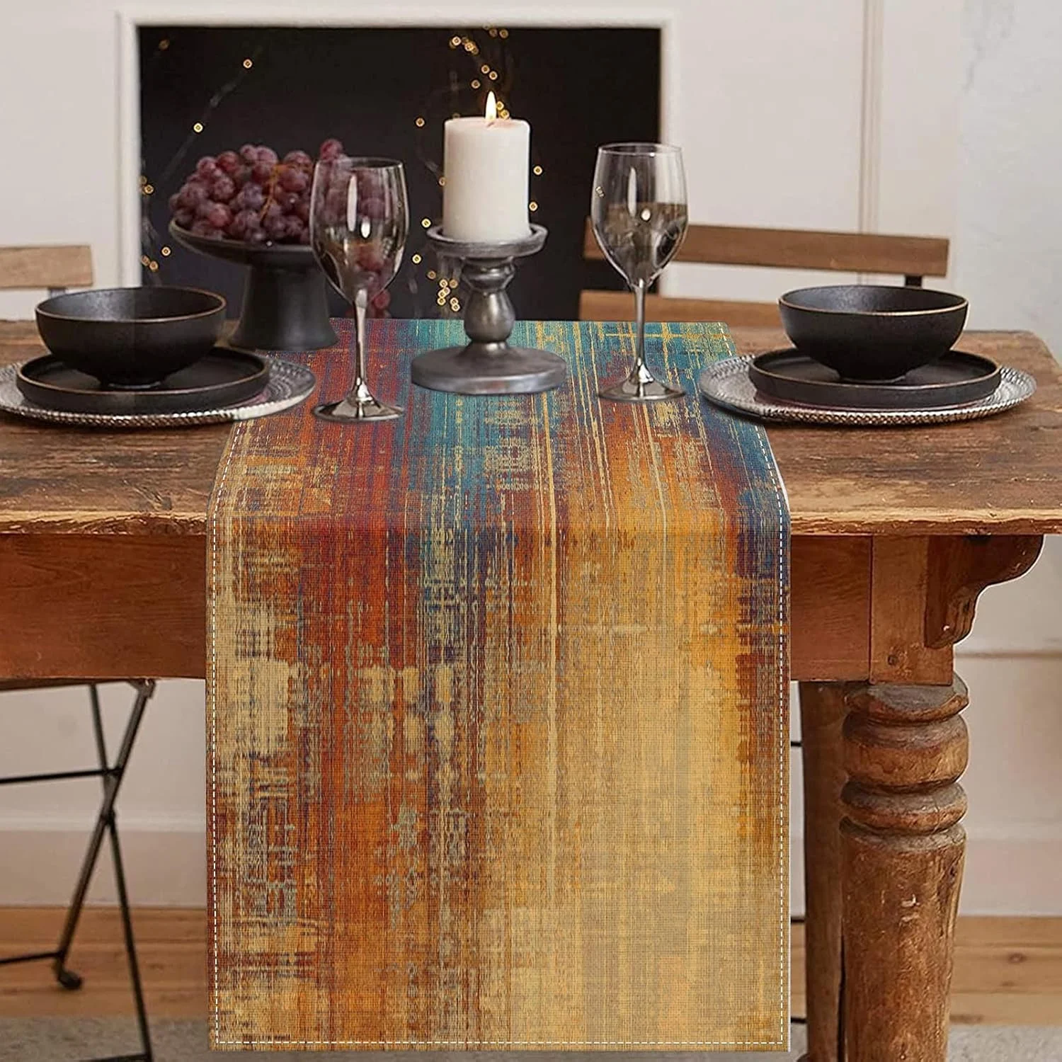 

VIKAMA Retro Tie-Dye Artistic Table Runner for Kitchen Coffee Table, Family Dinner, Holiday Party, Wedding Event Decoration