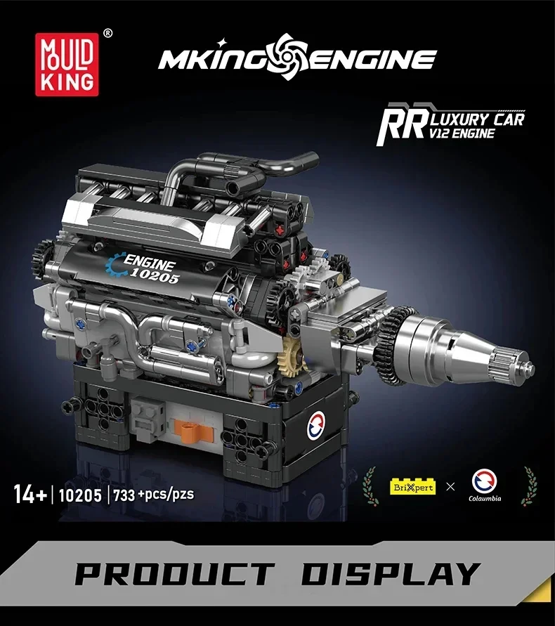 

MOC Yuxing RR Luxury Car V12 Engine Building Blocks 733PCS Car Engine Model Bricks Set DIY Toy Gifts for Adults Kids Collectors