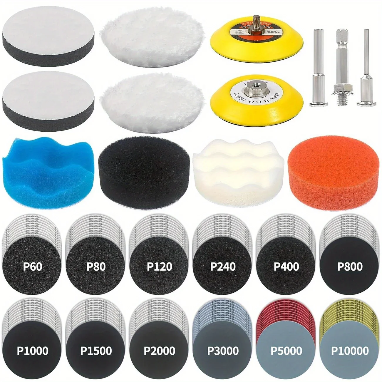 

3-Inch sanding and polishing kit, premium sandpaper polishing pad, with rotating tool, for automotive wood metal glass resin epo