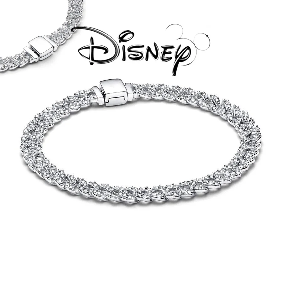 New Disney Original Timeless Pavé Cuban Chain Bracelet Exquisite Fit Woman Sparkling Jewelry Party Gift