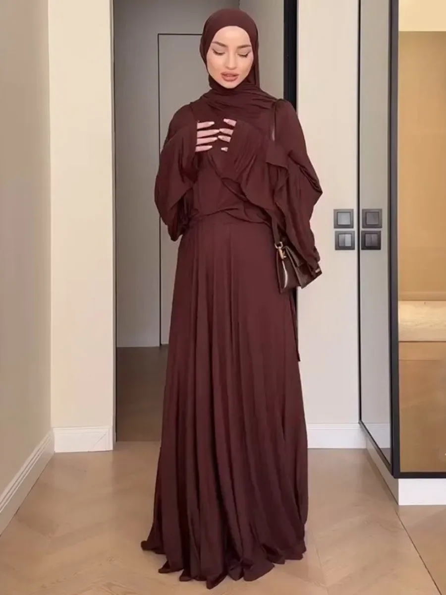 Dwuczęściowy Zestaw Muzułmański Damski Koszula Spódnica Garnitury Bez Chusty Ramadan Maroko Dubaj Abaje Islam Stroje Dżalabija Muzułmański Komplet
