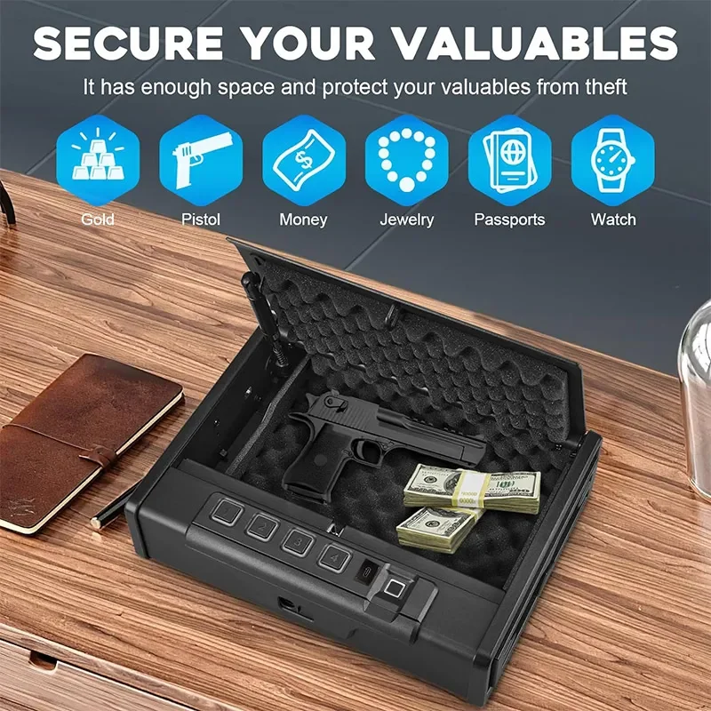 Biometric Gun Safe Box with Quick Access & Silent Operation Fingerprint, Keypad and Key with Type C Emergency Power Port.