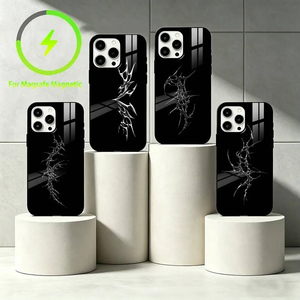 

Y-Y2K electroplating Gothic Phone Case For iPhone 17 16 15 14 13 12 Pro Max Plus for Mirror Wireless Magnetic Cover