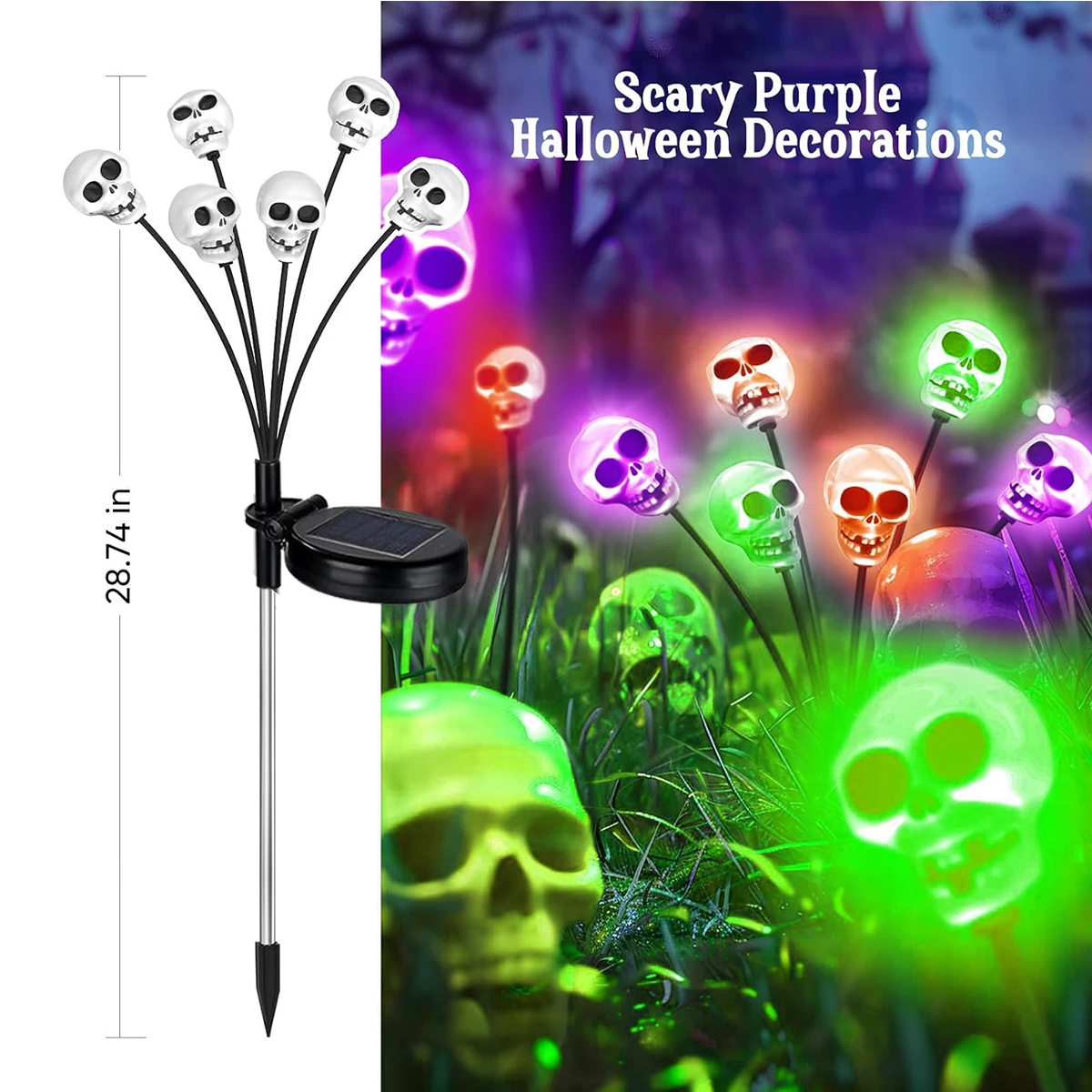 Impermeável LED Solar Light com Crânio, Jardim Paisagem Luz, Sway By Wind, Path Lamp, Firefly Light, Halloween, 1 Pc, 2Pcs