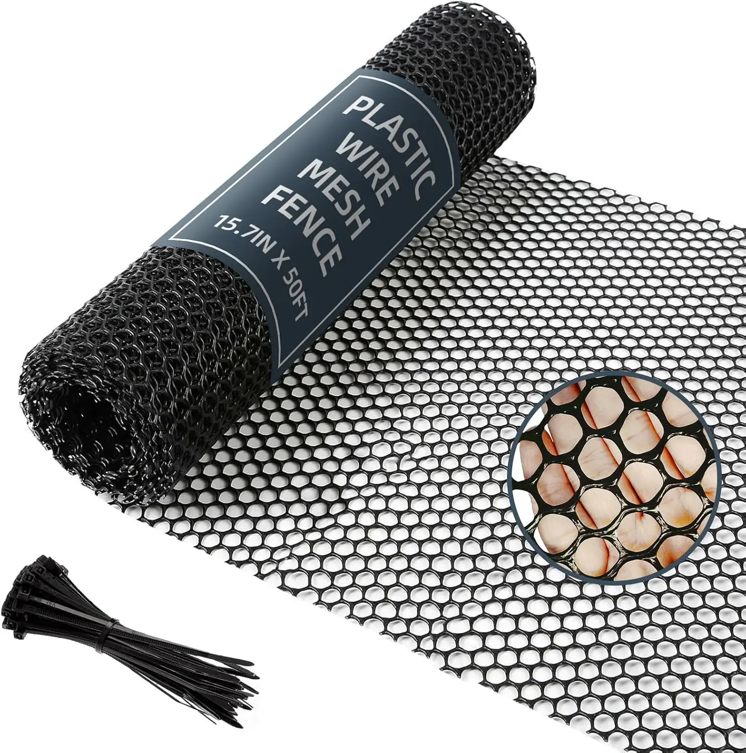 

Plastic Wire Mesh Fence, 15.7IN x 50FT Versatile Fencing Netting for Poultry and Animal Barrier With 150 Zip Ties - Garden & Far