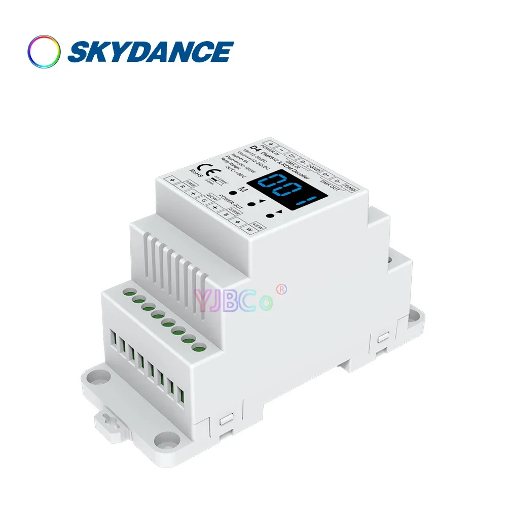 

Skydance D4 Din Rail 4 Channel DMX512 Decode 12V-24V 20.5A 4CH RDM DMX signal controller for dimming CCT RGB RGBW LED Strip tape