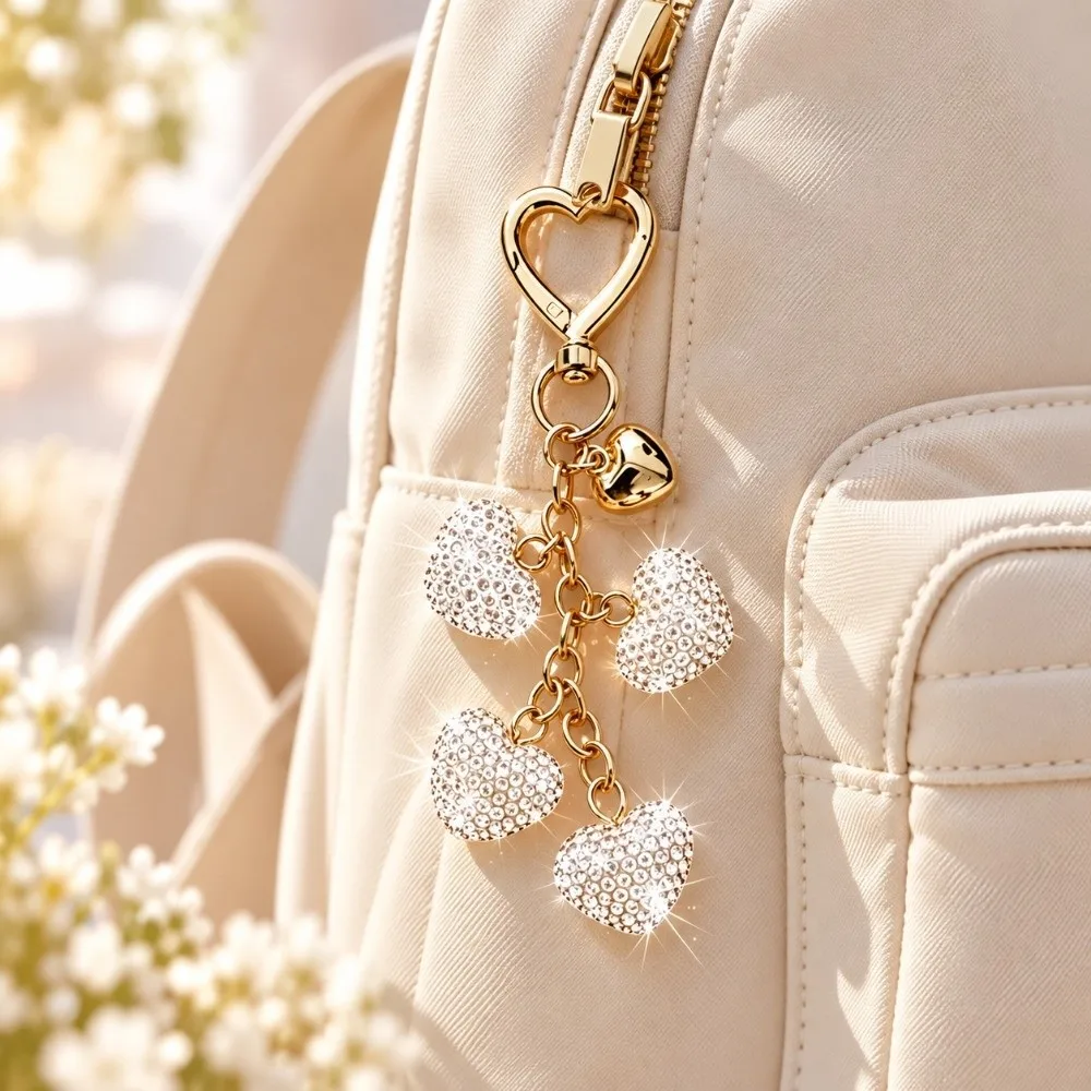 Versatile Layered Crystal Heart Rhinestone Keychain Bling Diamond Handbag Charm Creative Portable Bag Pendant Bag Decoration