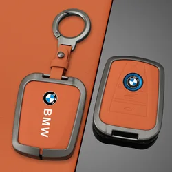 Orange Leather Zinc Alloy Car Remote Key Case For BMW I3 I8 Series 2014 2015 2016 2017 2018 Protection Keychain Accessories