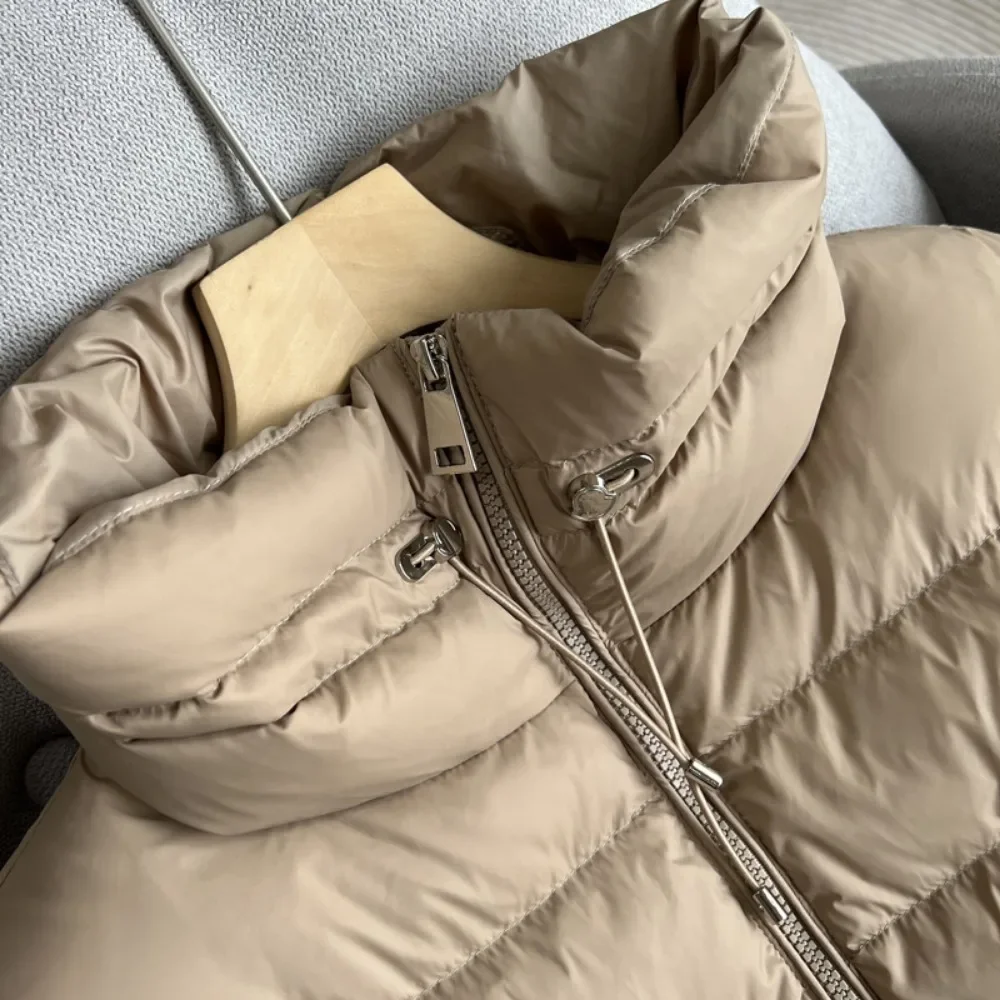 White Duck Down Jacket Women 2024 New Winter Fashion Casual European Classic Warm Slim Office Lady Stand Collar Down Coat Female