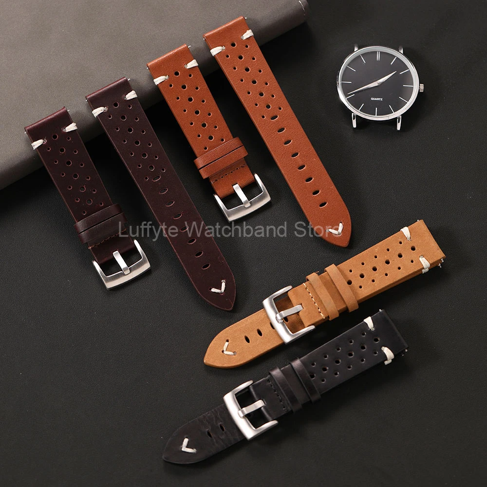 Ölwachs-Rindsleder Echtes Leder Uhrenarmband 20mm 22mm Handgefertigtes Retro-Armband Solide Schnalle für Herren Atmungsaktives Armband