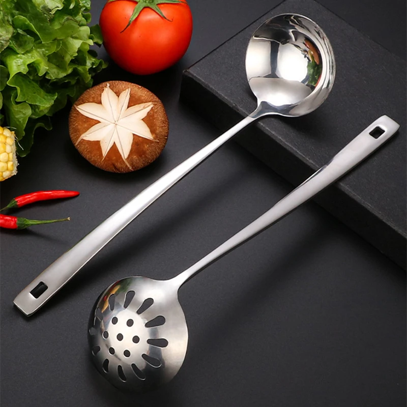 304 Stainless Steel Spoon Long Handle Soup Ladle Skimmer Korean Tablespoons Home Serving Porridge Scoop Kitchen Cooking Utensils