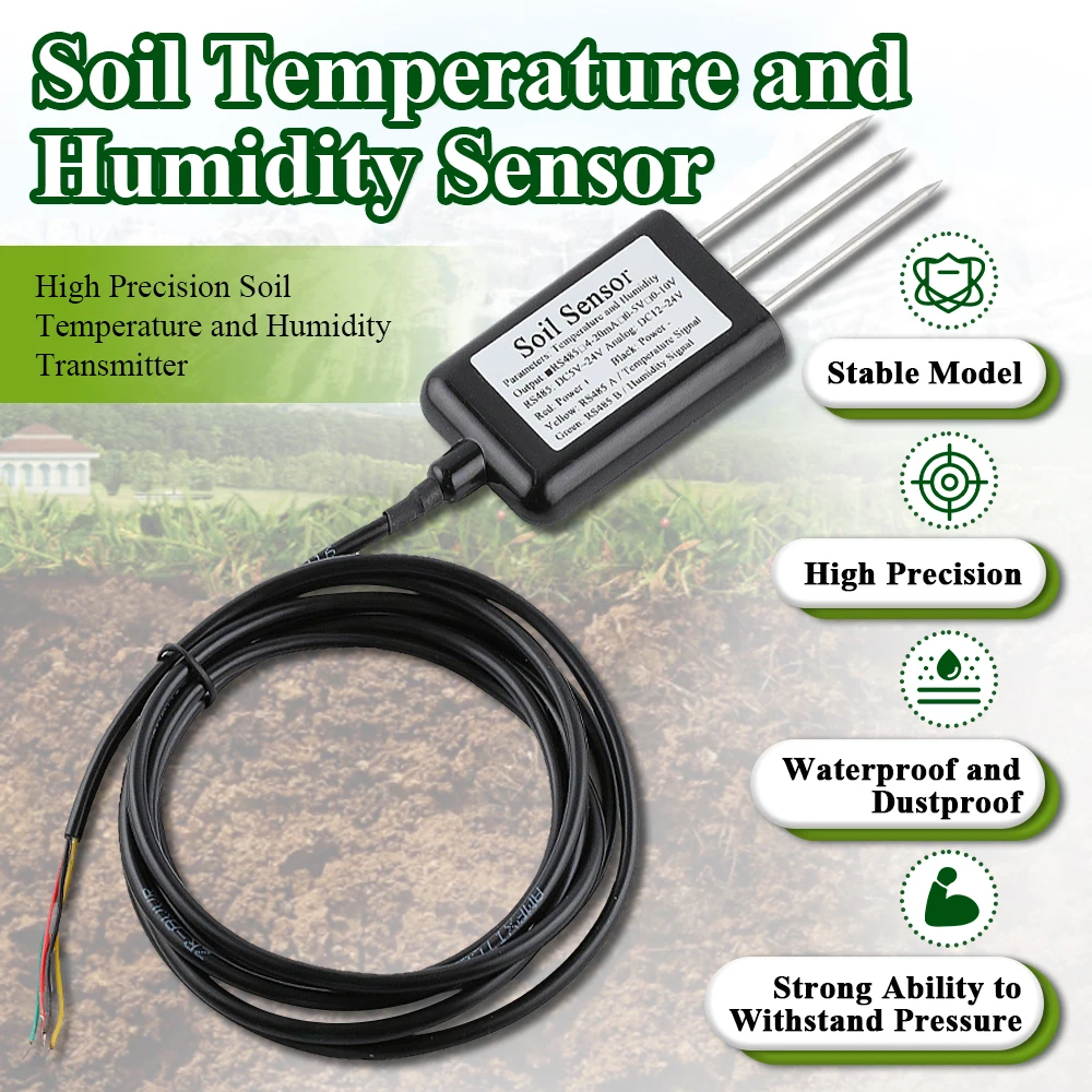 Boden temperatur Feuchtigkeit sensor Sonde analoge Bodenfeuchte detektor Sensoren RS485 Ausgang 0-5V 0-10V 4-20ma IP68 Schutz – Detail 1