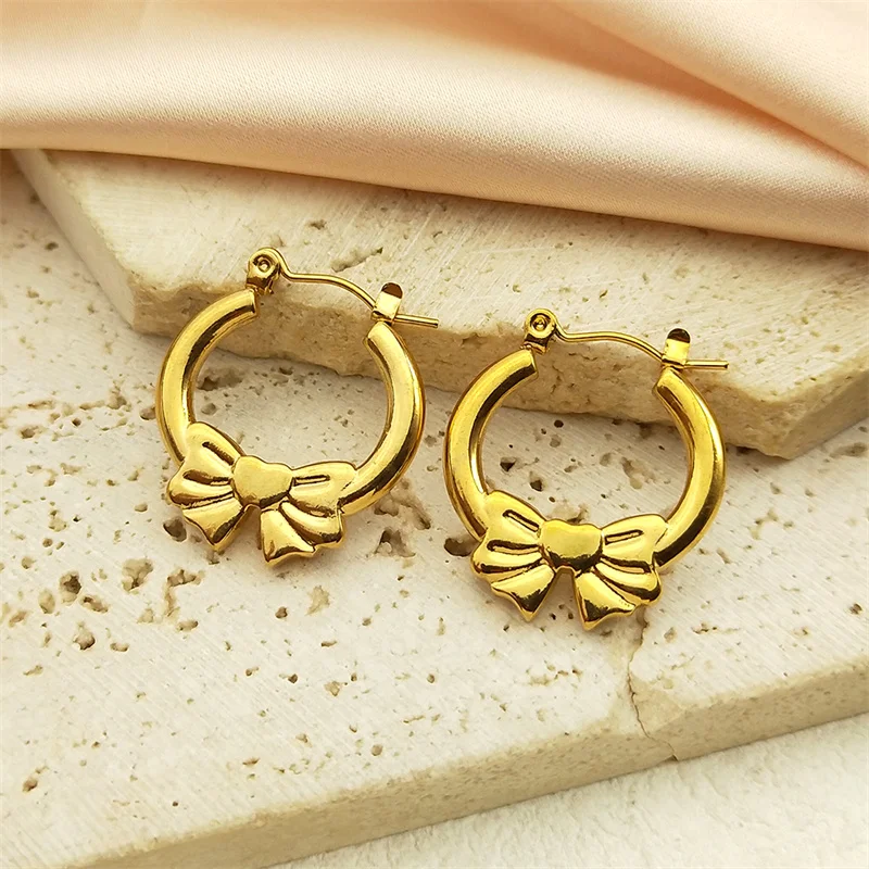 2024 Trend Cute Bowknot Butterfly Stainless Steel Earrings for Women Girls Gold Color Ear Studs Charm Jewelry GiftsZZZ1106 image 3