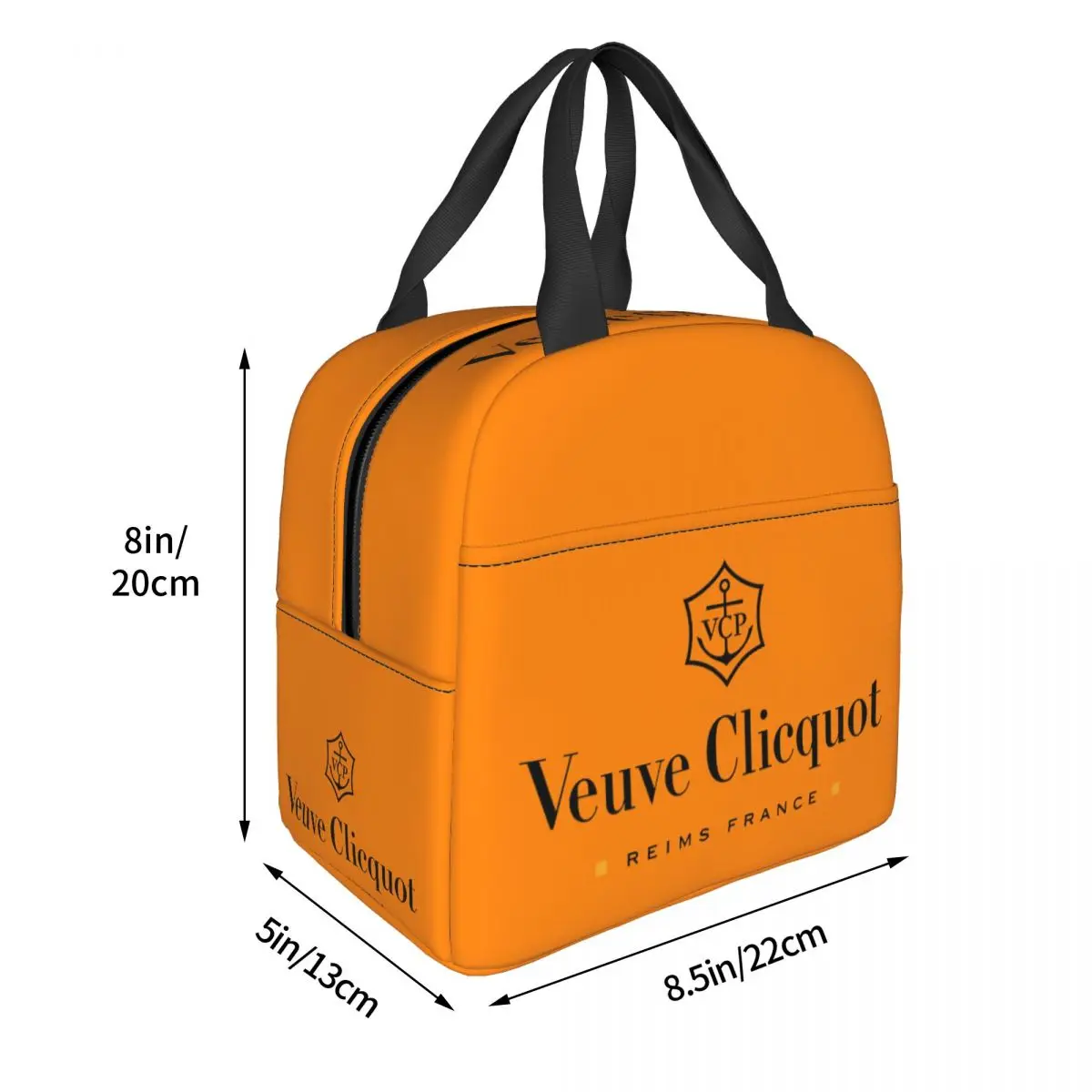 Champagne Orange Black White Insulated Lunch Bag Thermal Bag  Veuves Clicquots Tote Lunch Box Food Handbags School Travel