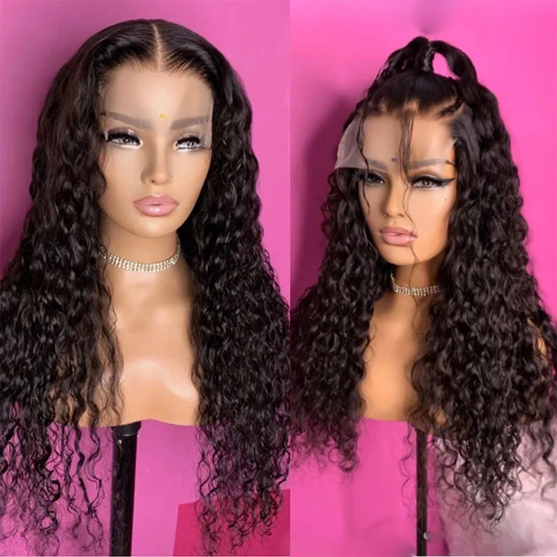 Soft Natural Black Color Glueless 26“Long 180Density Kinky Curly Lace Front Wig For Women With BabyHair Preplucked Daily Cosplay