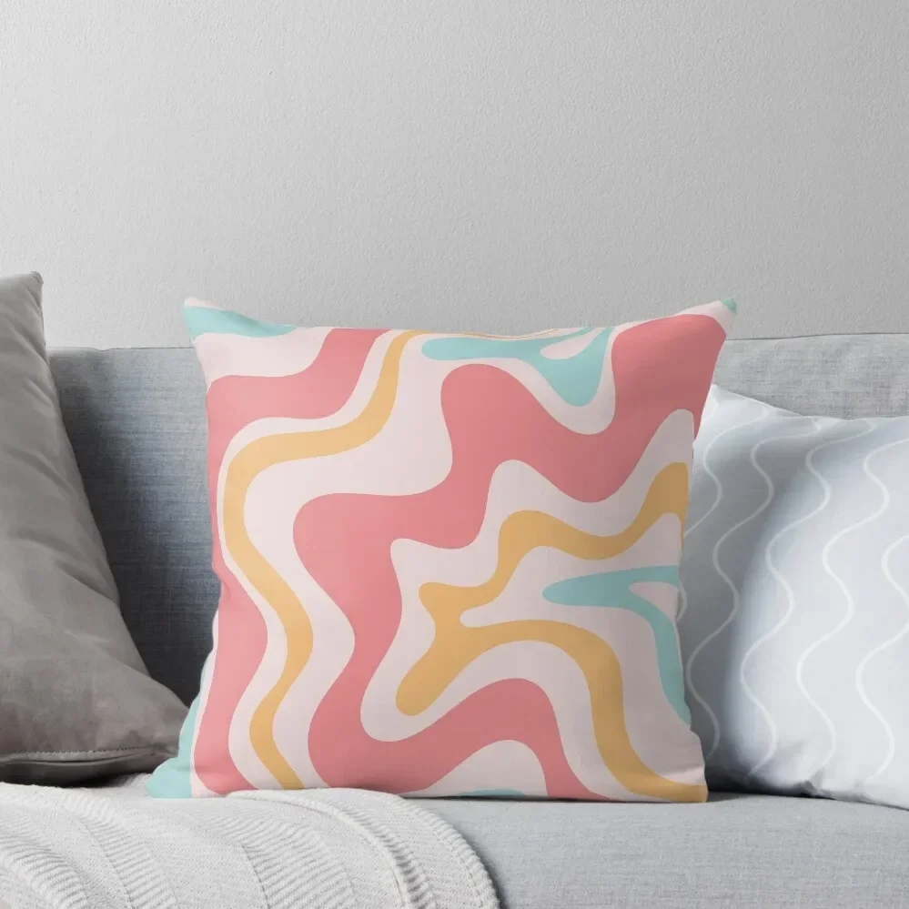 

Retro Liquid Swirl Abstract Pattern Blush Pink Mustard Aqua Throw Pillow anime girl Christmas Pillow Pillow