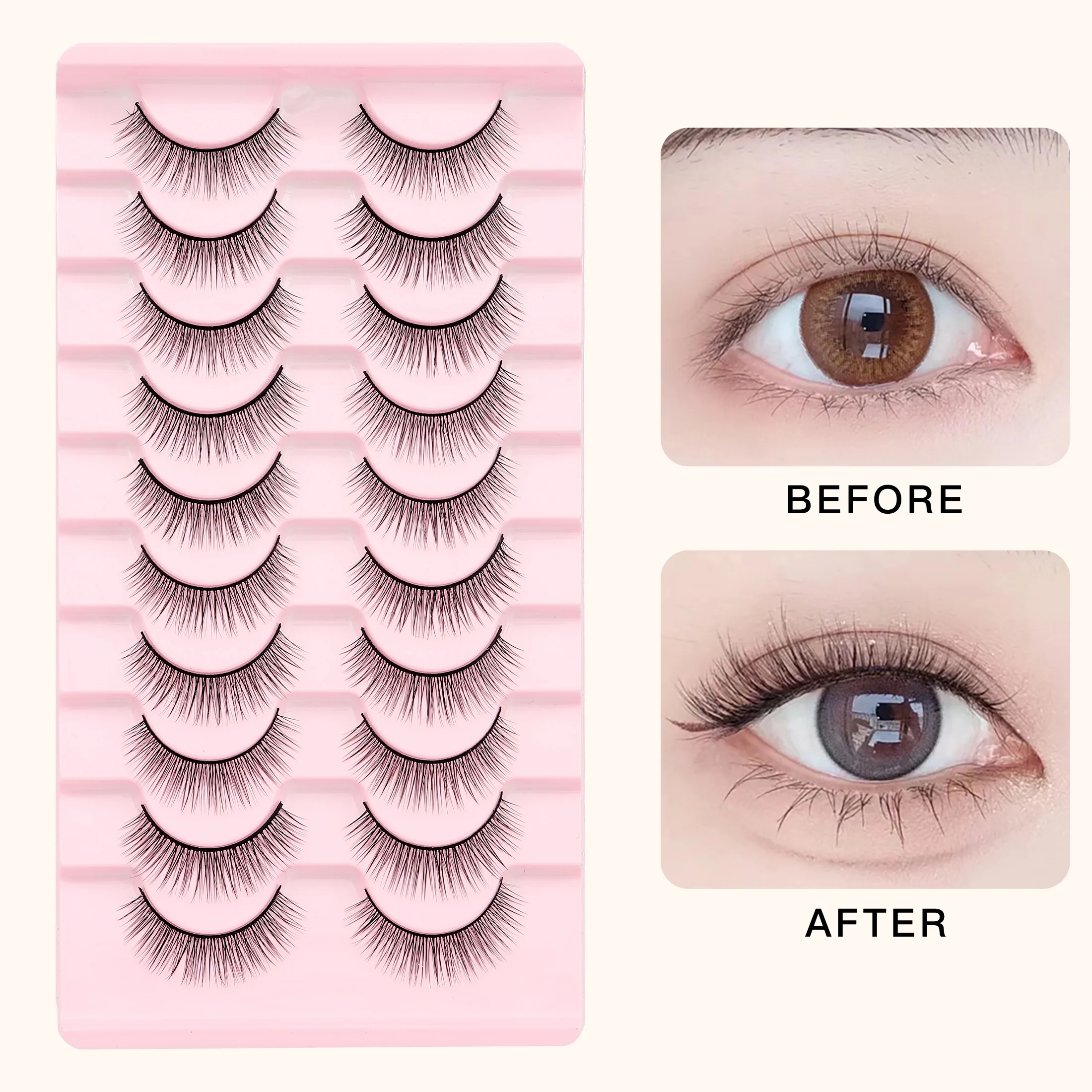 10 Pairs Soft Mink False Eyelashes -Natural-Looking Eye Lashes with Full Bouncy Volume & Curl - Synthetic, Reusable Beauty Acces