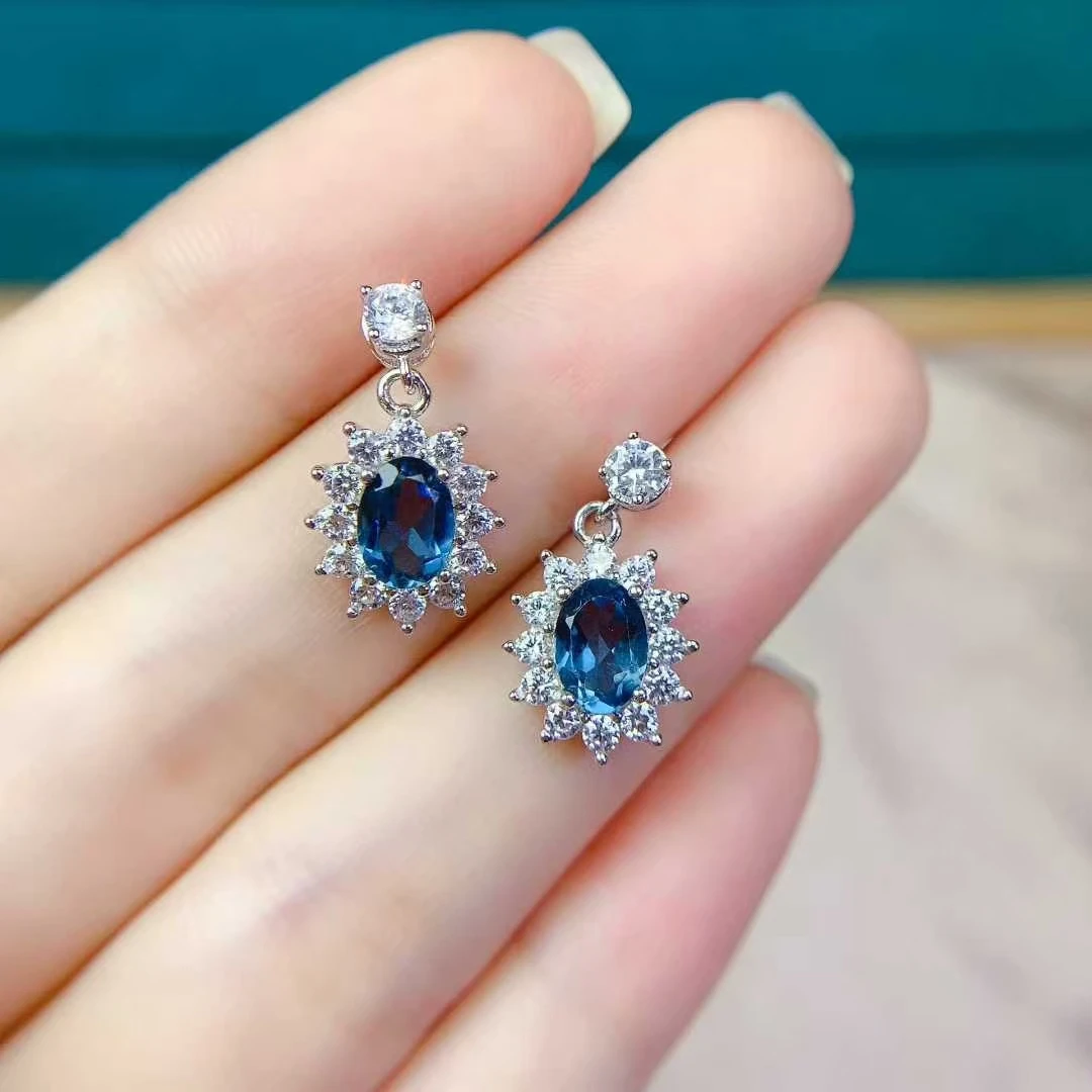 

Серьги из стерлингового серебра, классический дизайн, серьги-гвоздики с лондонским синим топазом, 5 мм * 7 мм, натуральный топаз, ювелирные изделия из серебра 925 пробы для женщин