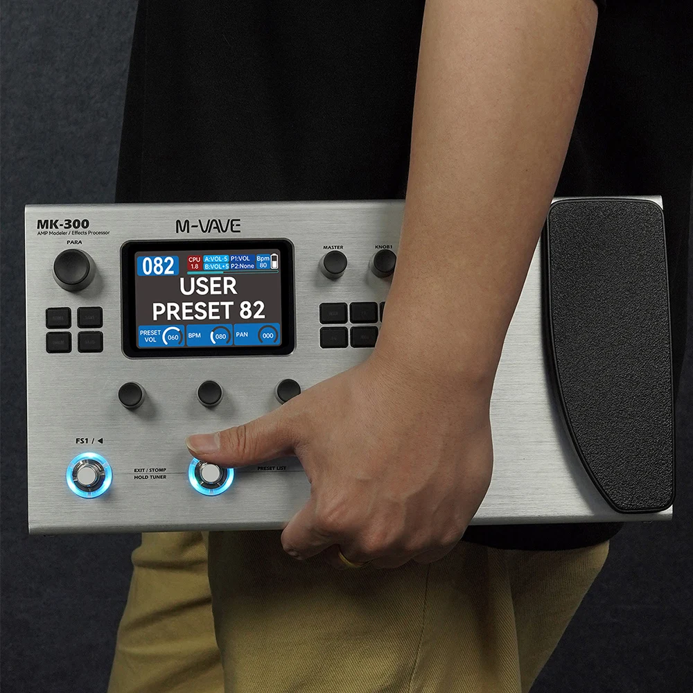 M-VAVE MK-300 Pedal procesador multiefecto para guitarra 150s Looper 100 CAB ANN modelado Neural 120AMP 128 tambor MIDI DAW 11 módulos FX